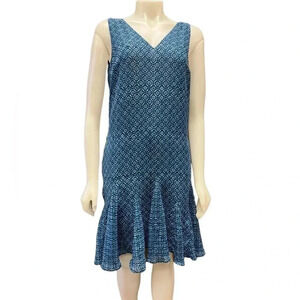 Ralph Lauren  Blue V Neck Sleeveless Lined Midi Flared Dress Size 10
